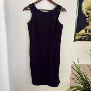 Studio by Pat Argenti Black Beaded Neckline Sleeveless Sheath Dress Size 6